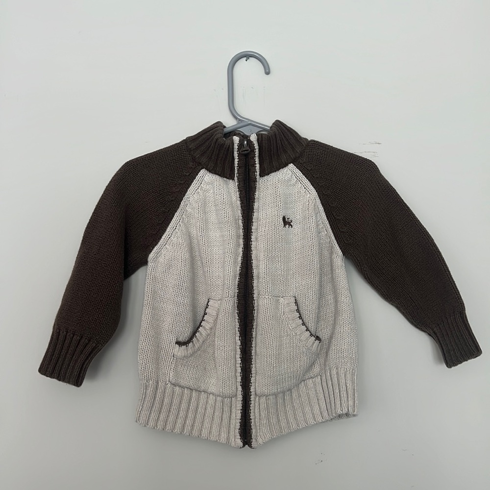 OLD NAVY 12-18 month tan and brown sweater zip up